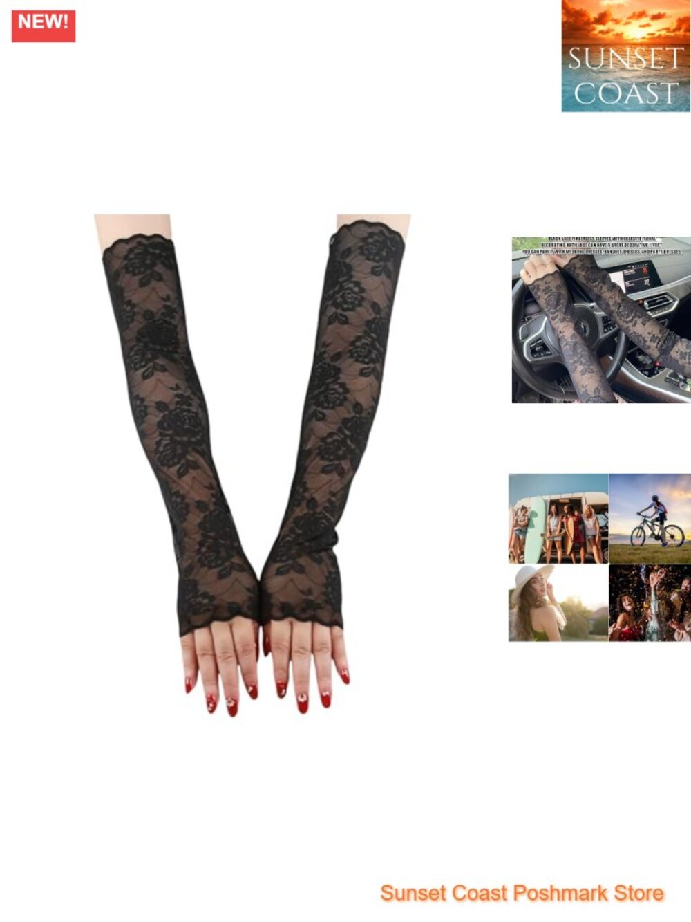 Women's Floral Lace Arm Sleeves UV Protection Fingerless Driving Gloves